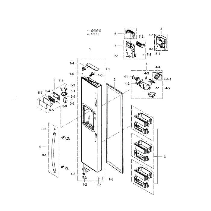 Freezer Door Diagram and Parts List for RS25H5121BC AA-00 Samsung Refrigerator