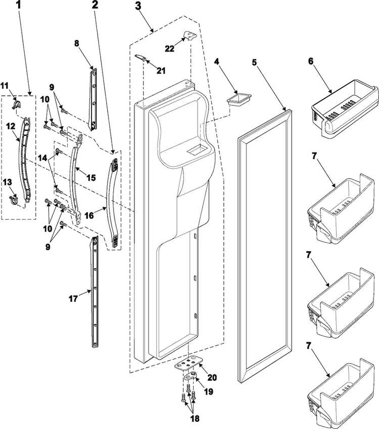 Freezer Door Diagram and Parts List for RS2534BB XAA Samsung Refrigerator