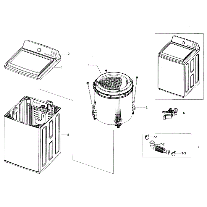 Main Diagram and Parts List for WA40J3000AW A2-01 Samsung Washer