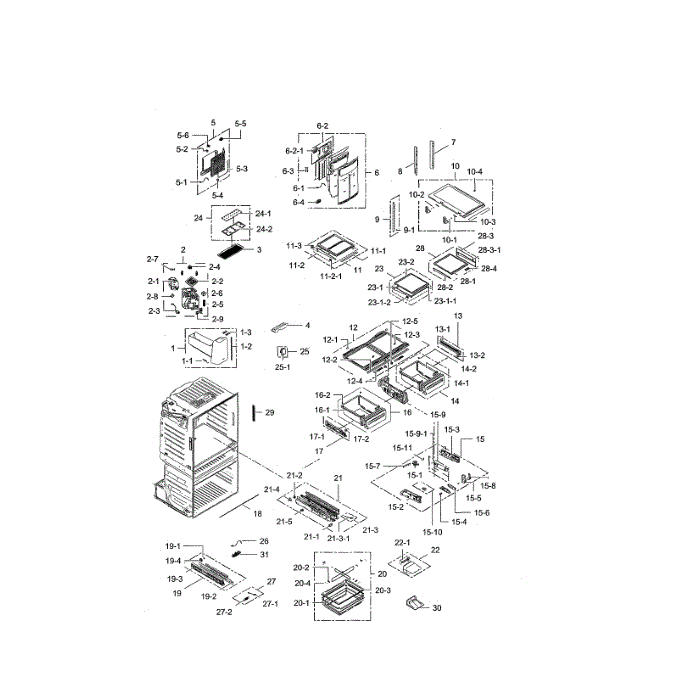 Refrigerator Diagram and Parts List for RF28HMEDBSG AA-01 Samsung Refrigerator