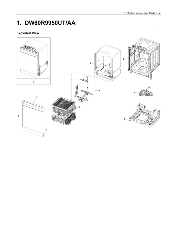 Main Unit Assembly Diagram and Parts List for DW80R9950UT AA-01 Samsung Dishwasher
