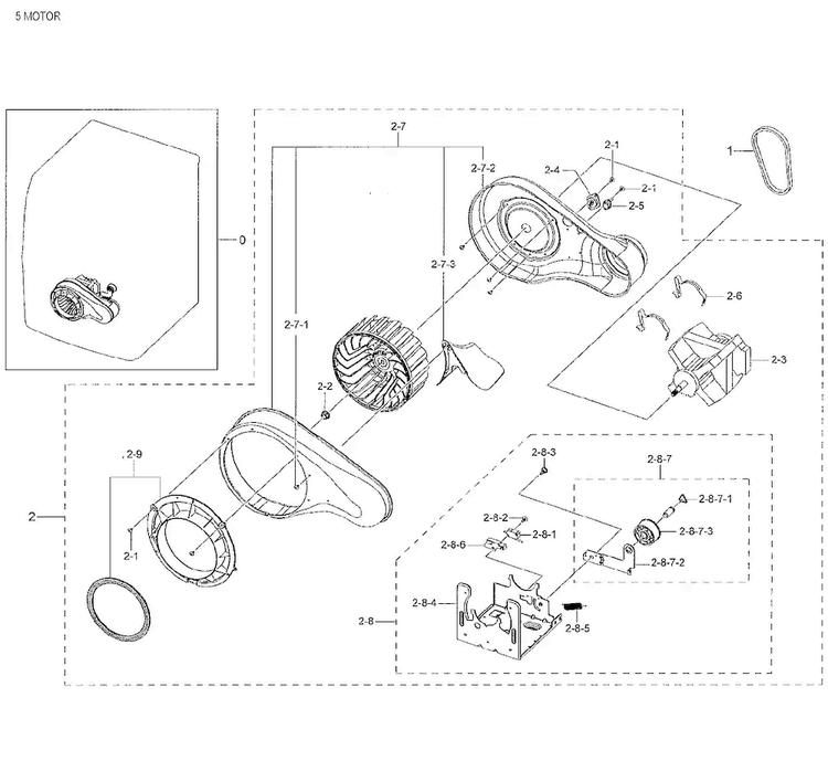 Motor Duct Diagram and Parts List for DV42H5000GW A3-0001 Samsung Dryer
