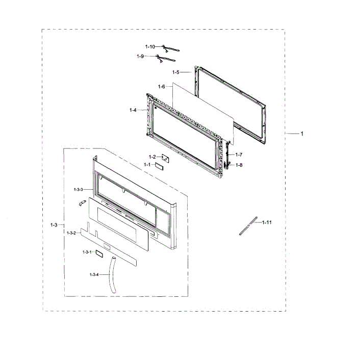 Door Diagram and Parts List for ME20H705MSB AA-01 Samsung Microwave Oven Combo