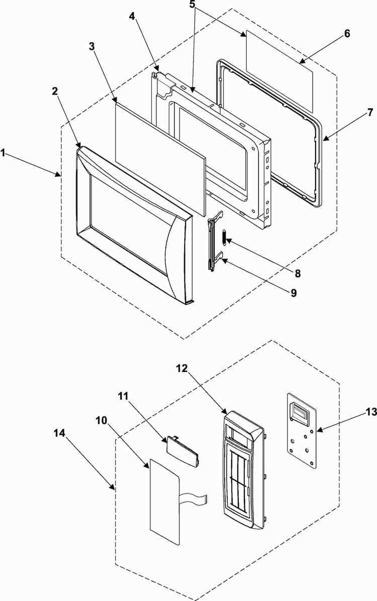 Control Panel/door Assembly Diagram and Parts List for MW1135WB XAA Samsung Microwave