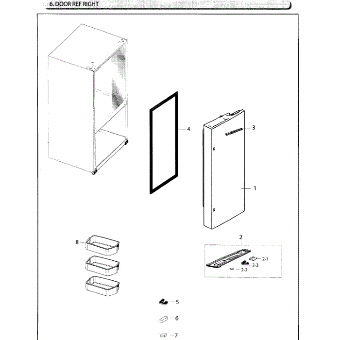 Fridge Door R Diagram and Parts List for RF26HFENDWW AA-01 Samsung Refrigerator
