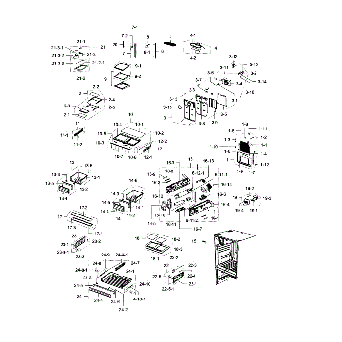 Fridge Diagram and Parts List for RFG297HDWP XAA-04 Samsung Refrigerator