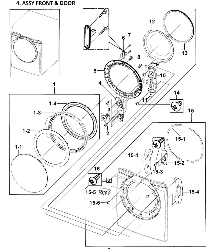 Door Assy Diagram and Parts List for DV328AGW XAA-0000 Samsung Dryer
