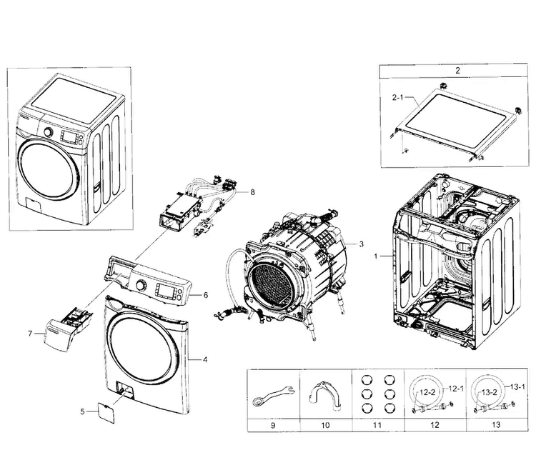Main Section Diagram and Parts List for WF520ABW XAA-0004 Samsung Washer
