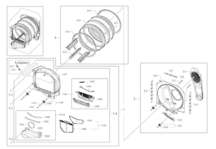 Drum Diagram and Parts List for DV456EWHDSU AA-0000 Samsung Dryer
