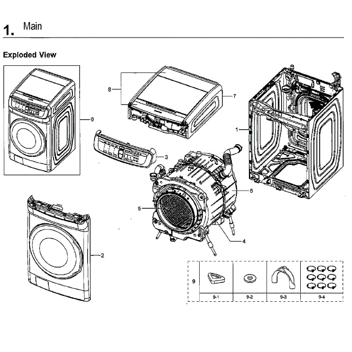 Main Assembly Diagram and Parts List for WV55M9600AW A5-01 Samsung Washer