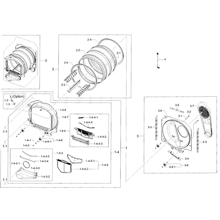 Drum Assy Diagram and Parts List for DV50F9A7GVW A2-0000 Samsung Dryer