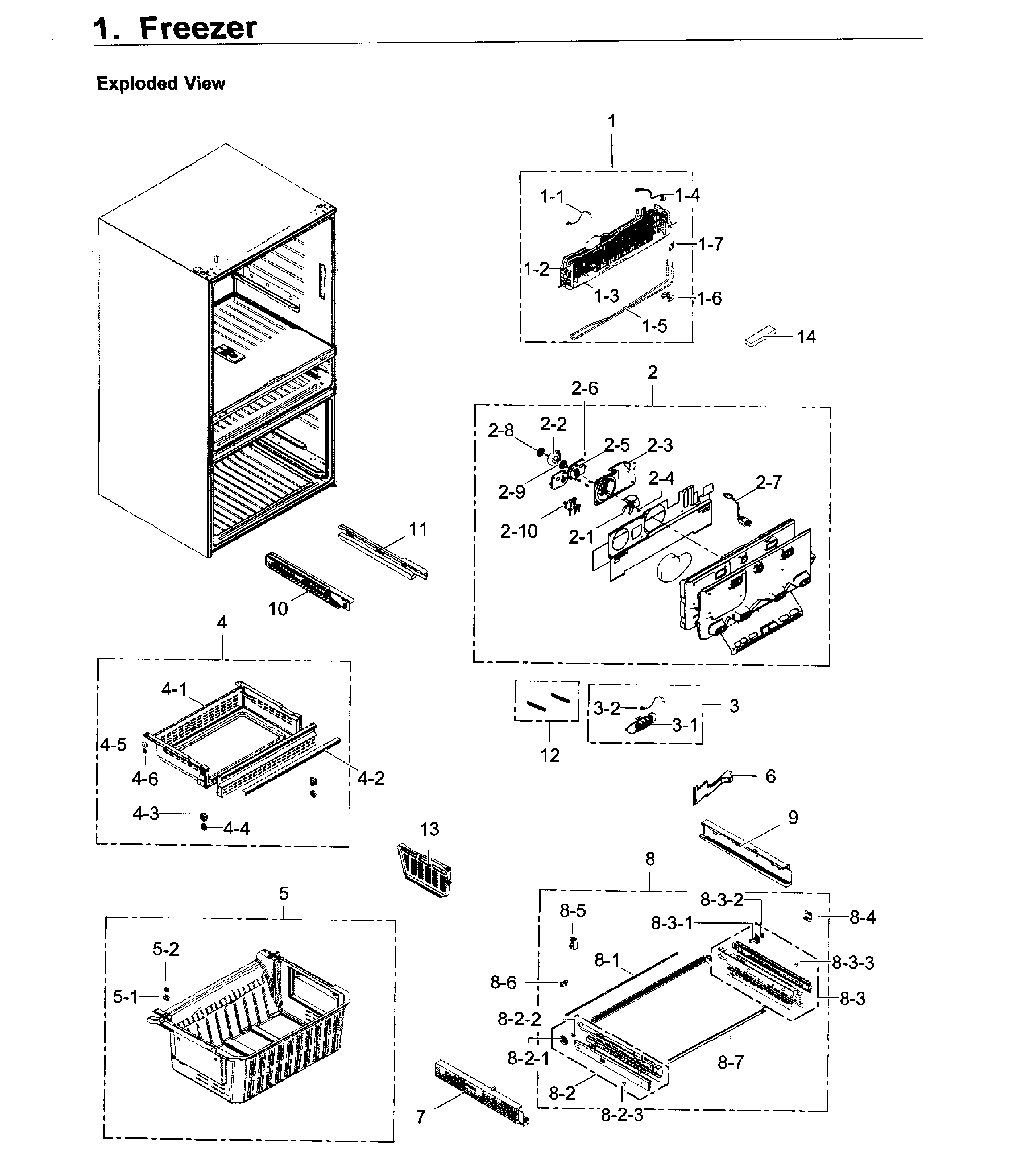 Freezer Diagram and Parts List for RF30KMEDBSR AA-0002 Samsung Refrigerator