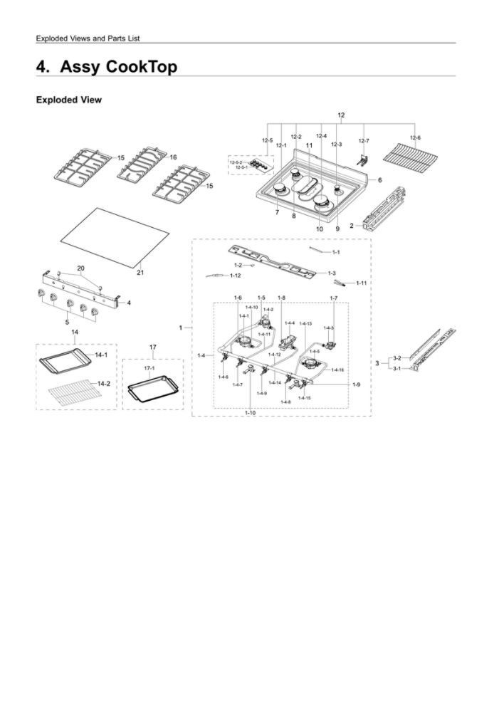 Cooktop Assembly Diagram and Parts List for NX58T7511SS AA-00 Samsung Range