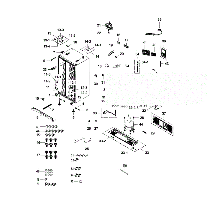 Cabinet Diagram and Parts List for RS25H5111SR AA-00 Samsung Refrigerator