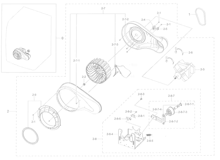 Motor Duct Diagram and Parts List for DV45K6200EW A3-0000 Samsung Dryer