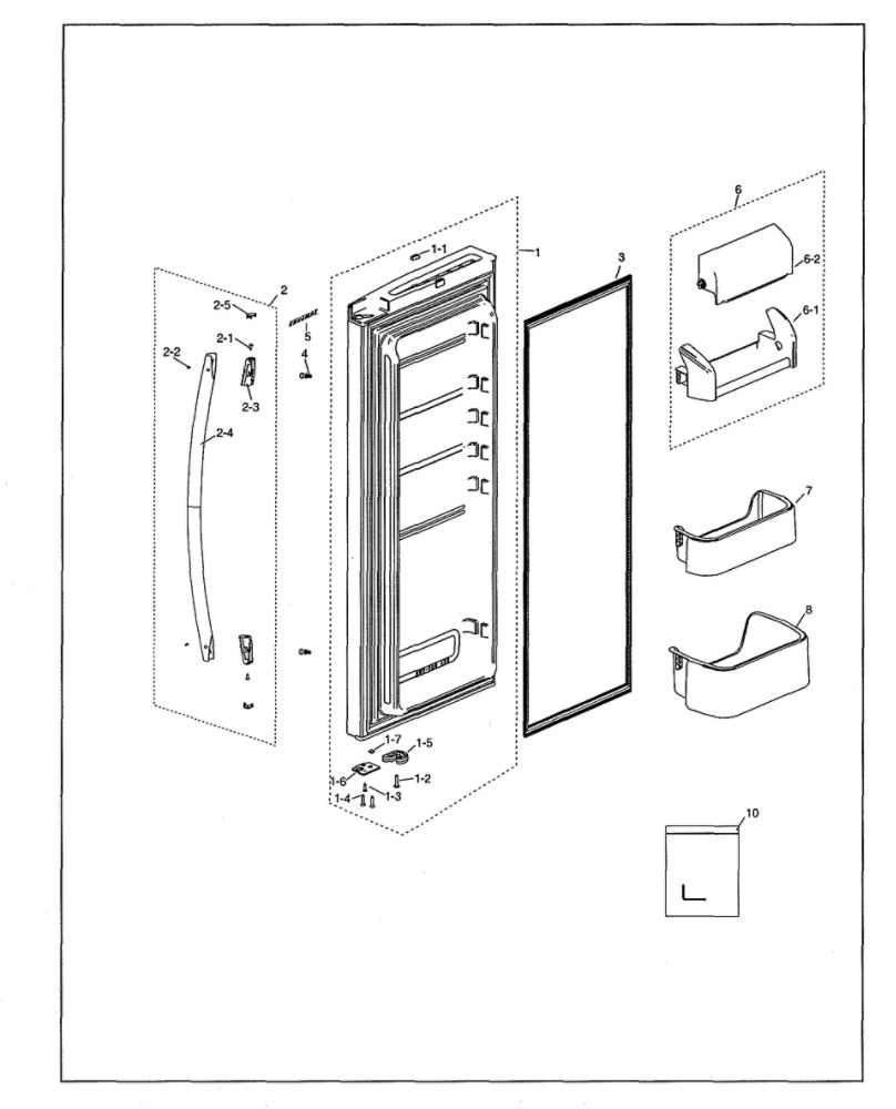 Right Refrigerator Door Diagram and Parts List for RF18HFENBSR US-00 Samsung Refrigerator