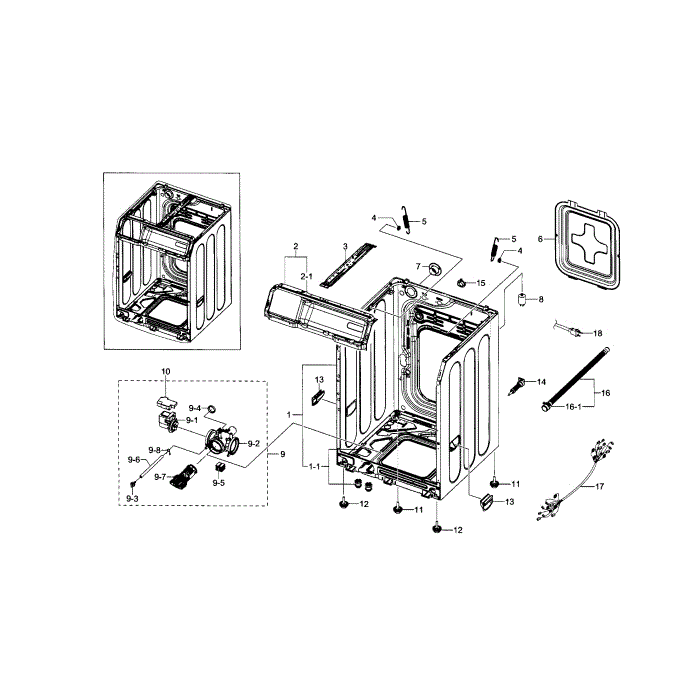 Frame And Cover Diagram and Parts List for WF210ANW XAA-04 Samsung Washer