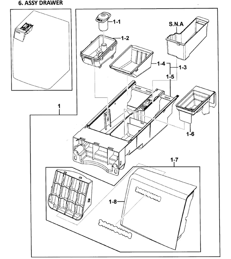 Drawer Assy Diagram and Parts List for WF419AAU XAA-0000 Samsung Washer