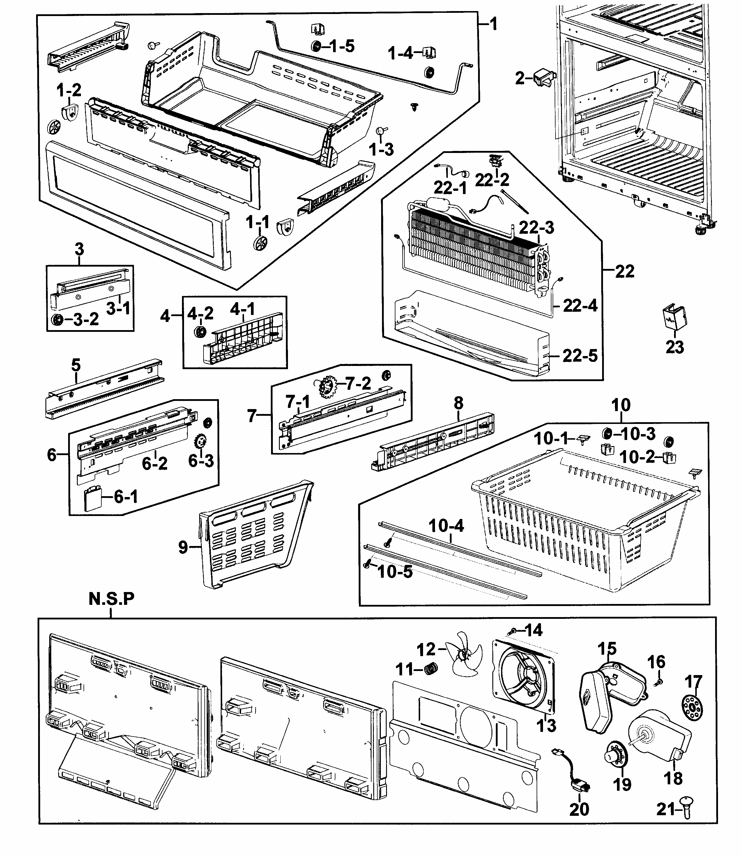 Freezer Diagram and Parts List for RF267AERS XAA-0001 Samsung Refrigerator