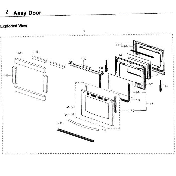 Door Diagram and Parts List for NX58J5600SG AA-00 Samsung Range