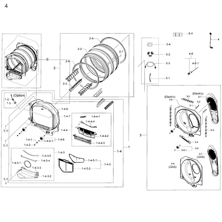 Drum Parts Diagram and Parts List for DV50K8600EW A3-0000 Samsung Dryer