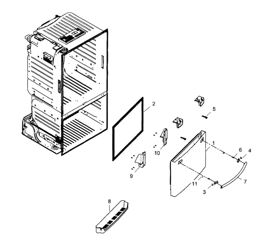 Freezer Door Diagram and Parts List for RF323TEDBSR AA-0001 Samsung Refrigerator