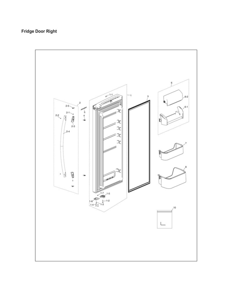 Right Refrigerator Door Parts Diagram and Parts List for RF20HFENBWW US-00 Samsung Refrigerator