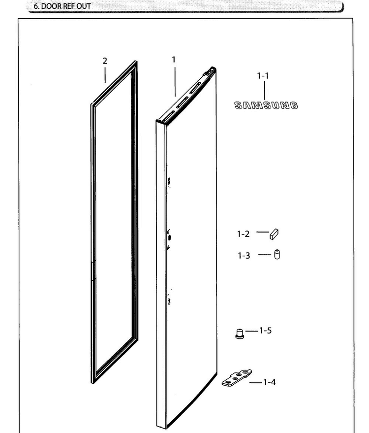 Door Ref Outer Diagram and Parts List for RH25H5611BC AA-0002 Samsung Refrigerator