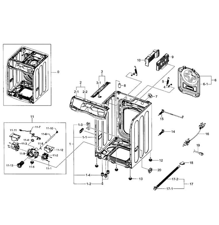 Cabinet Assy Diagram and Parts List for WF455ARGSWR AA-0001 Samsung Washer