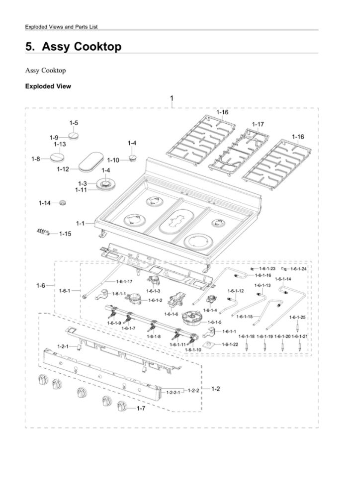 Cooktop Assembly Diagram and Parts List for NX60A6511SB AA-00 Samsung Range