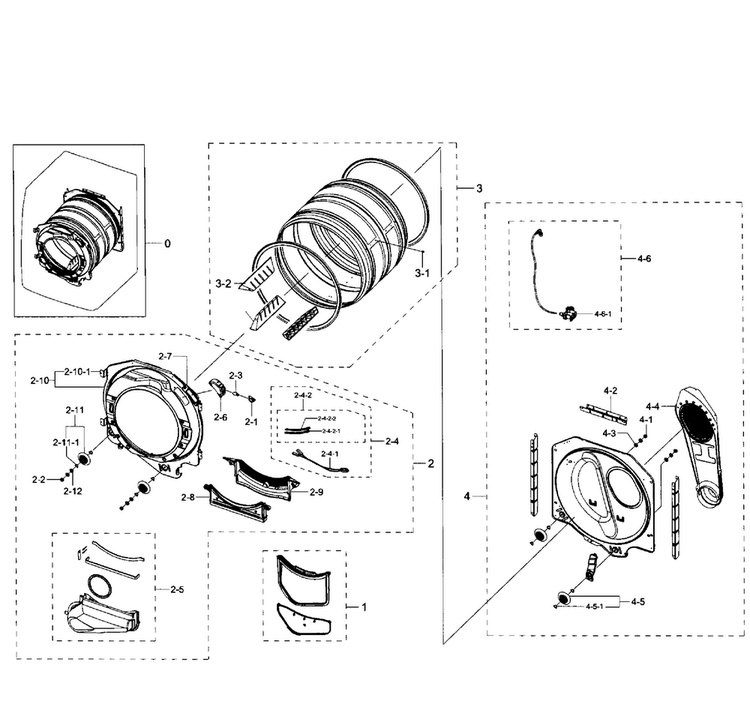 Drum Diagram and Parts List for DV331AER XAA-0003 Samsung Dryer