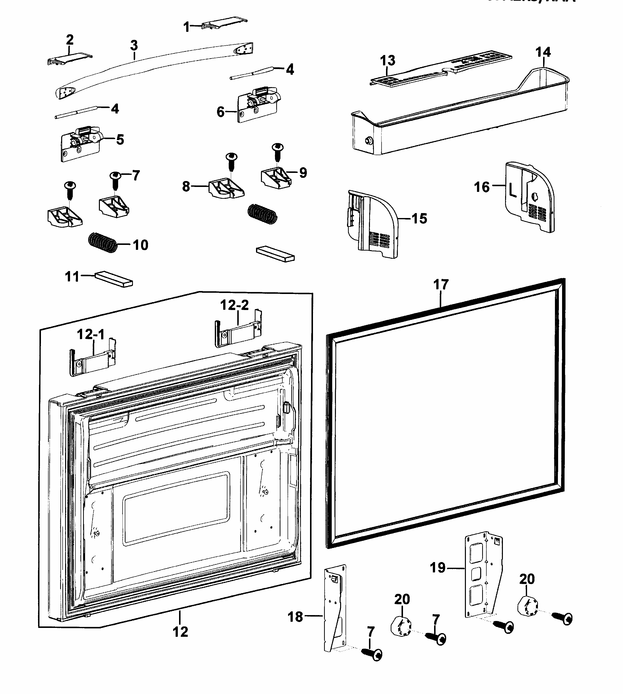 Freezer Door Diagram and Parts List for RF267AZRS XAA-0000 Samsung Refrigerator