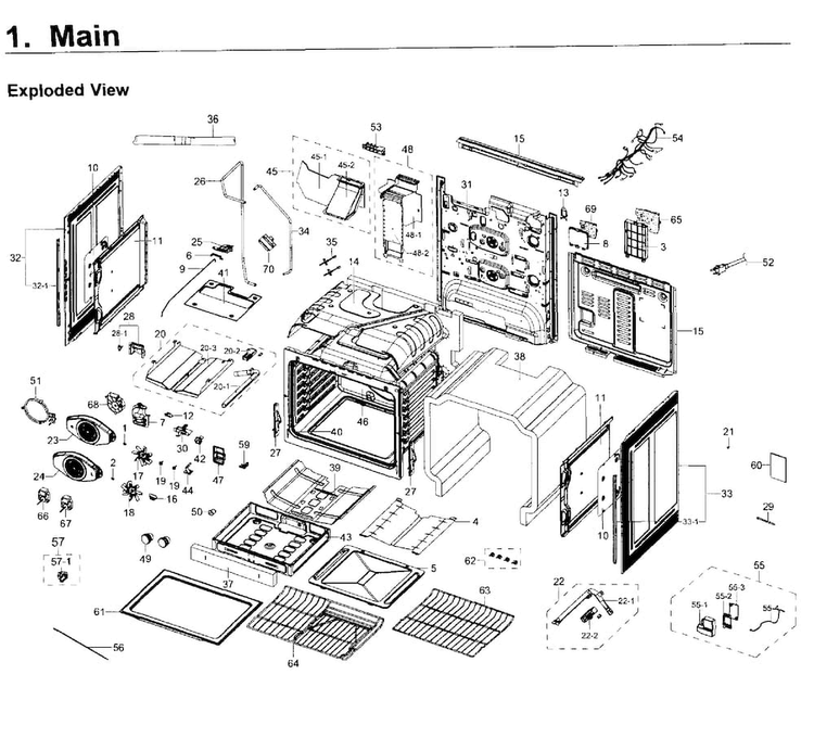 Main Asy Diagram and Parts List for NX58K9850SG AA-0000 Samsung Range