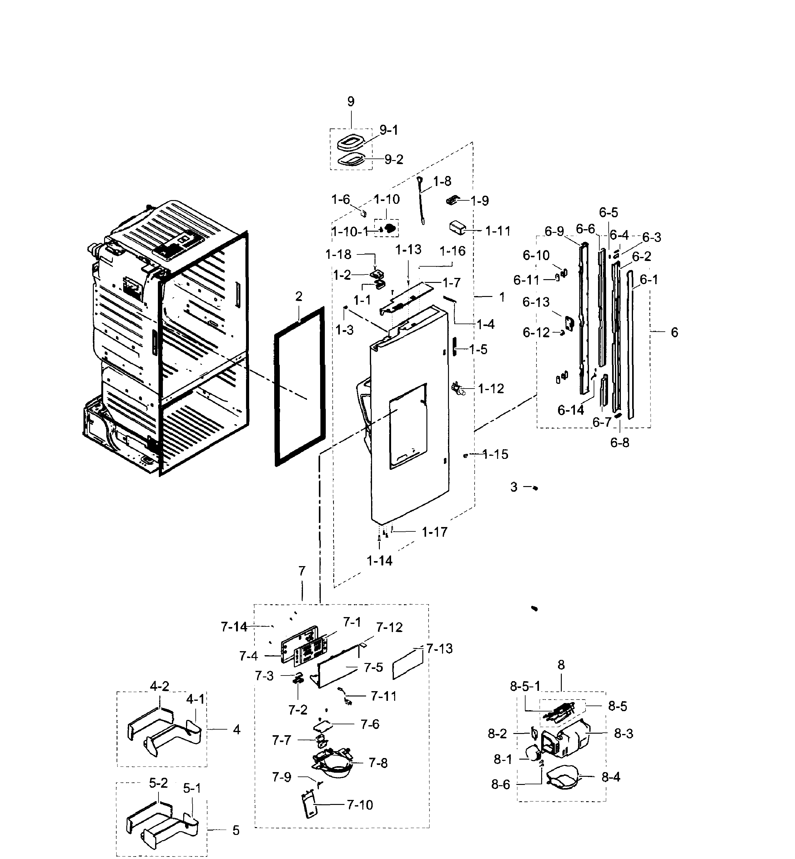 Fridge Door L Diagram and Parts List for RF263TEAEBC AA-0002 Samsung Refrigerator