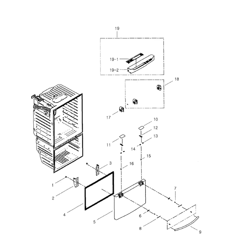 Freezer Door Diagram and Parts List for RFG297HDRS XAA-0001 Samsung Refrigerator