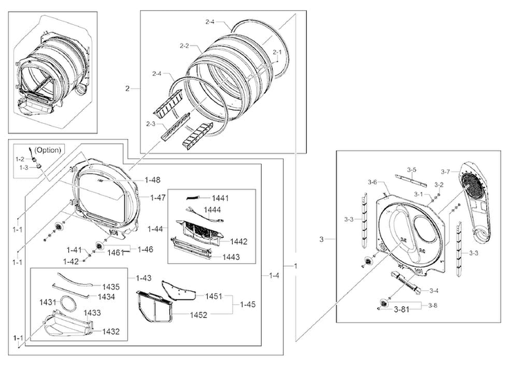 Drum Parts Diagram and Parts List for DV422EWHDWR AA-0000 Samsung Dryer