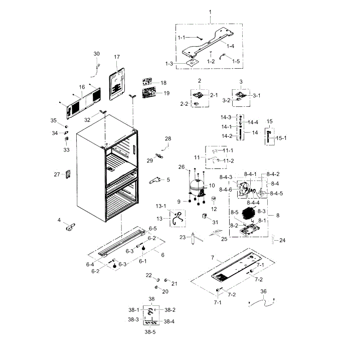 Cabinet Diagram and Parts List for RF31FMESBSR AA-03 Samsung Refrigerator