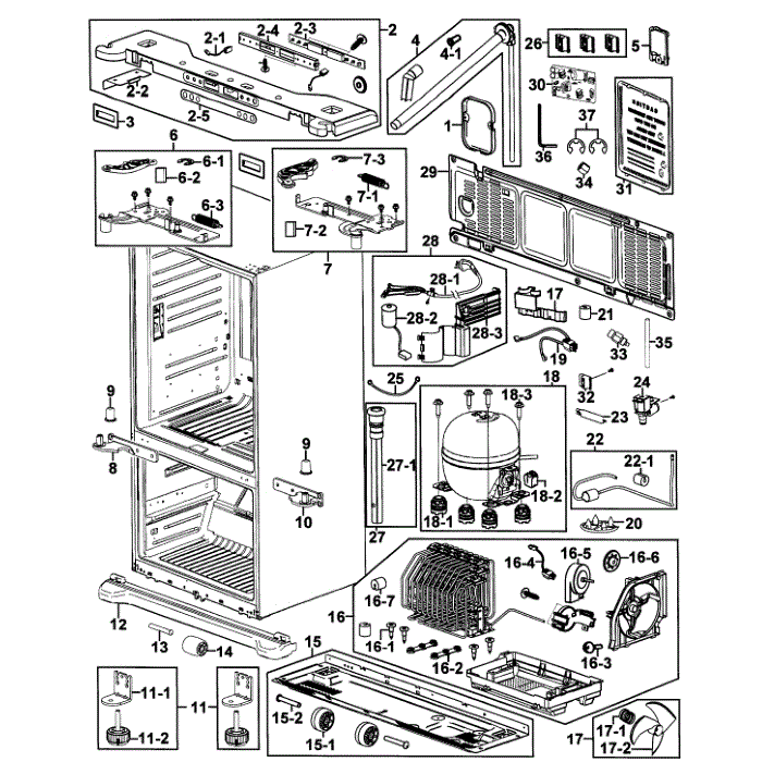 Cabinet Assembly Diagram and Parts List for RF266AEPN XAA-0001 Samsung Refrigerator