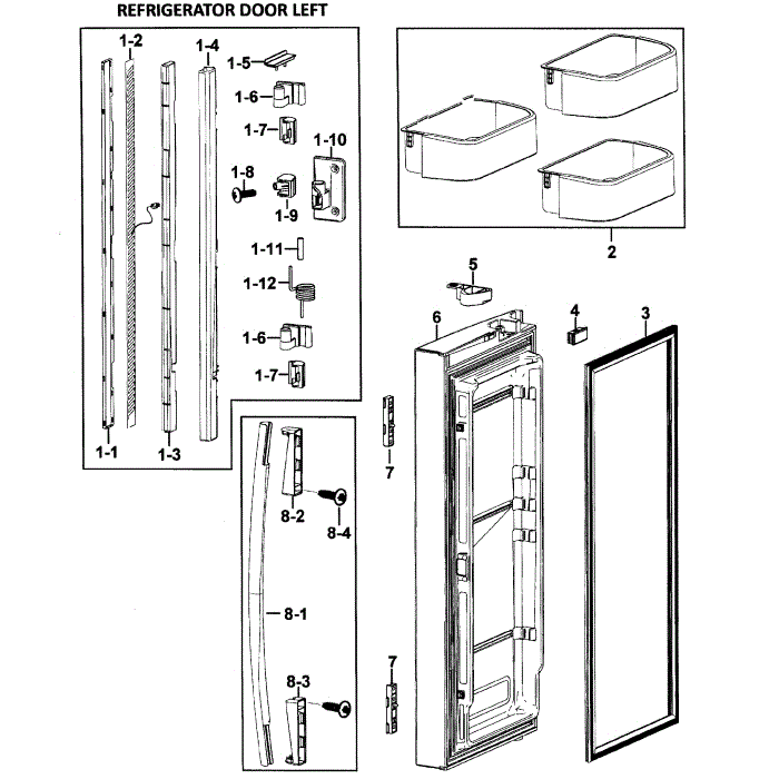 Left Door Diagram and Parts List for RF266AAWP XAA-00 Samsung Refrigerator