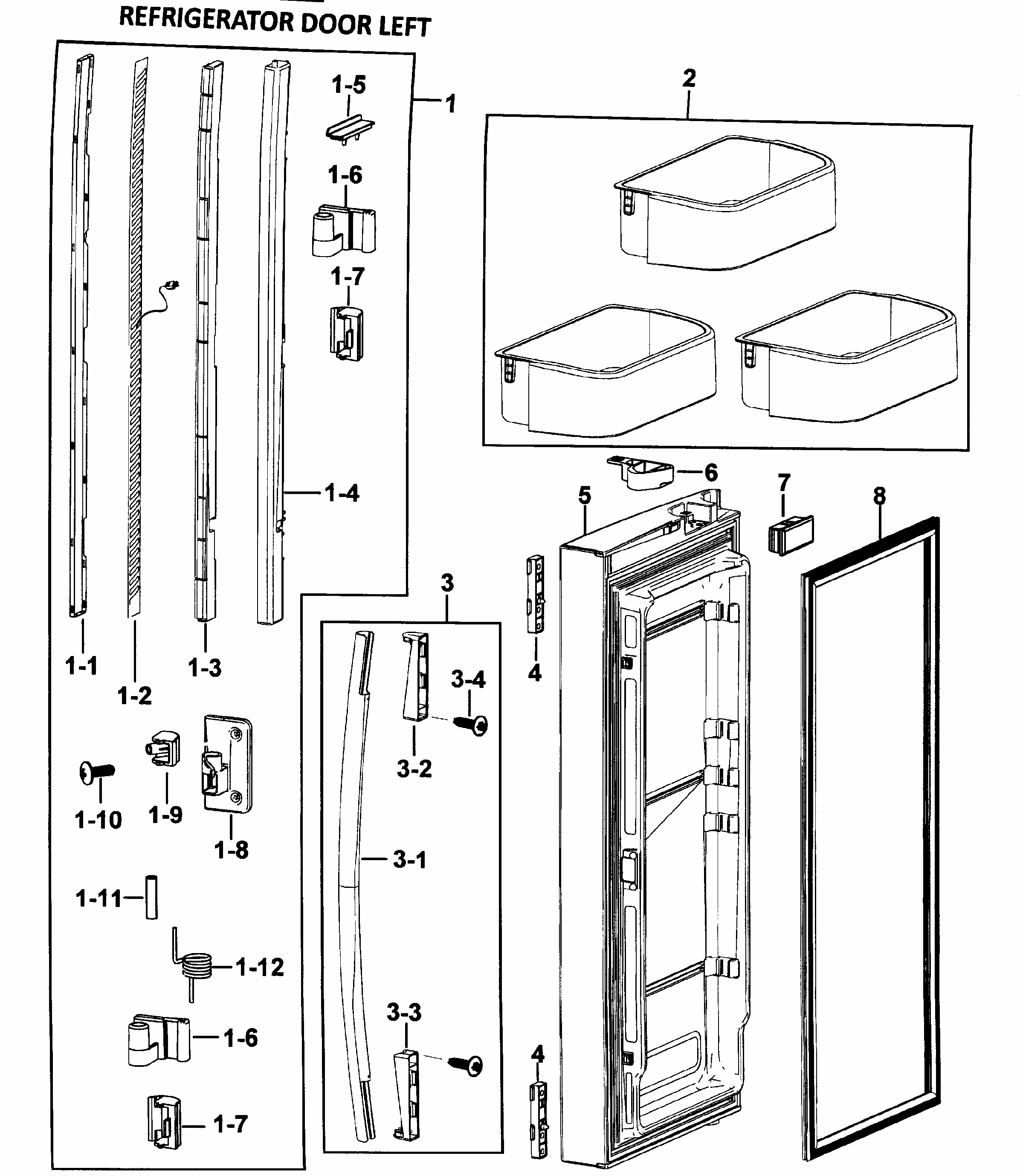 Left Door Diagram and Parts List for RF265AASH XAA-0000 Samsung Refrigerator