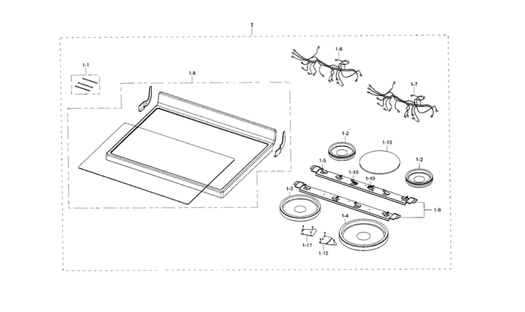 Cooktop Diagram and Parts List for NE59J3420SB AA-0000 Samsung Range