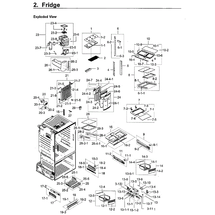 Fridge Diagram and Parts List for RF23HCEDBWW AA-13 Samsung Refrigerator