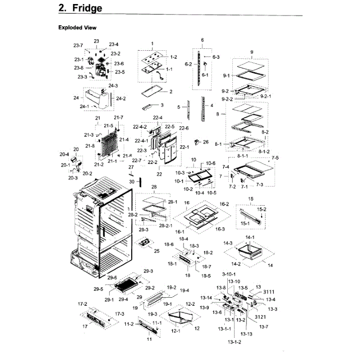 Fridge Diagram and Parts List for RF28HDEDPBC AA-04 Samsung Refrigerator