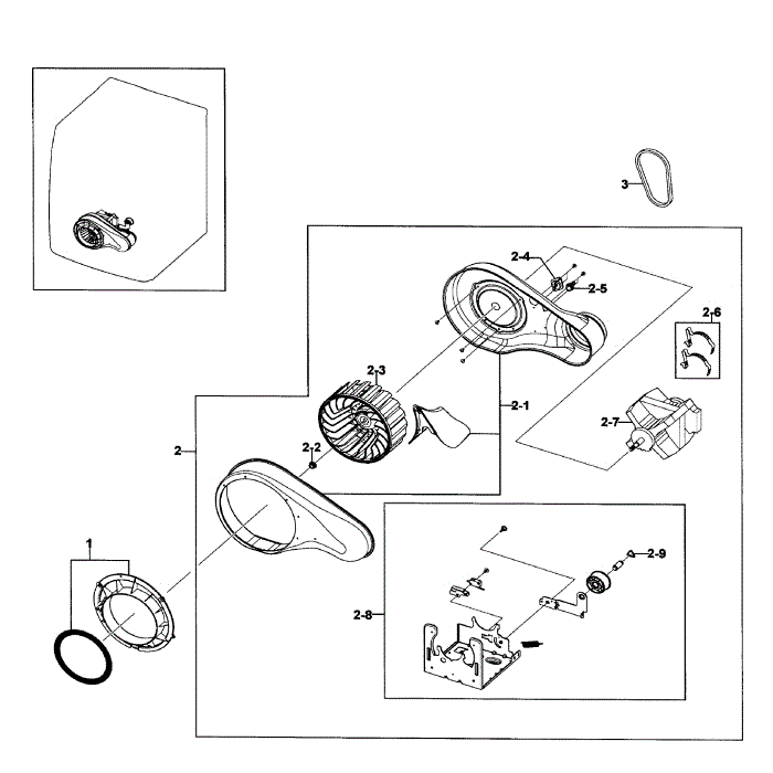Motor Assembly Diagram and Parts List for DV511AGW XAA-01 Samsung Dryer