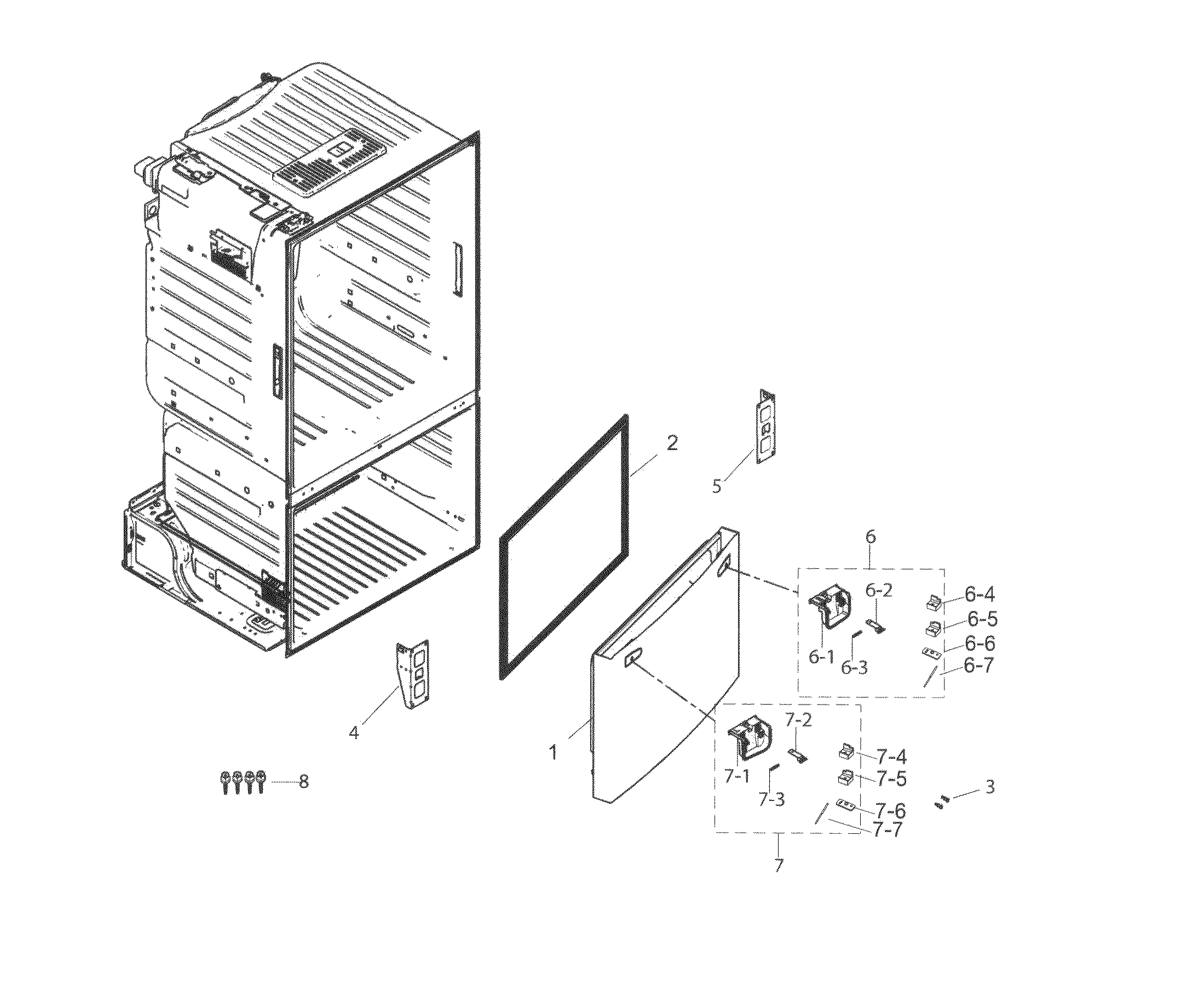 Freezer Door Diagram and Parts List for RF263TEAESR AA-0004 Samsung Refrigerator