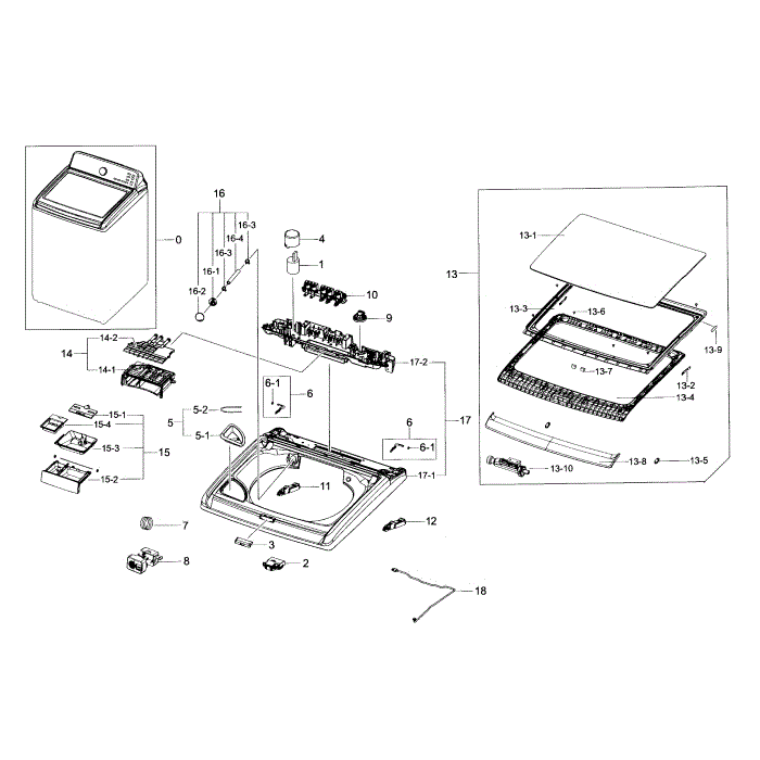 Cover Top Diagram and Parts List for WA48J7770AW A2-00 Samsung Washer