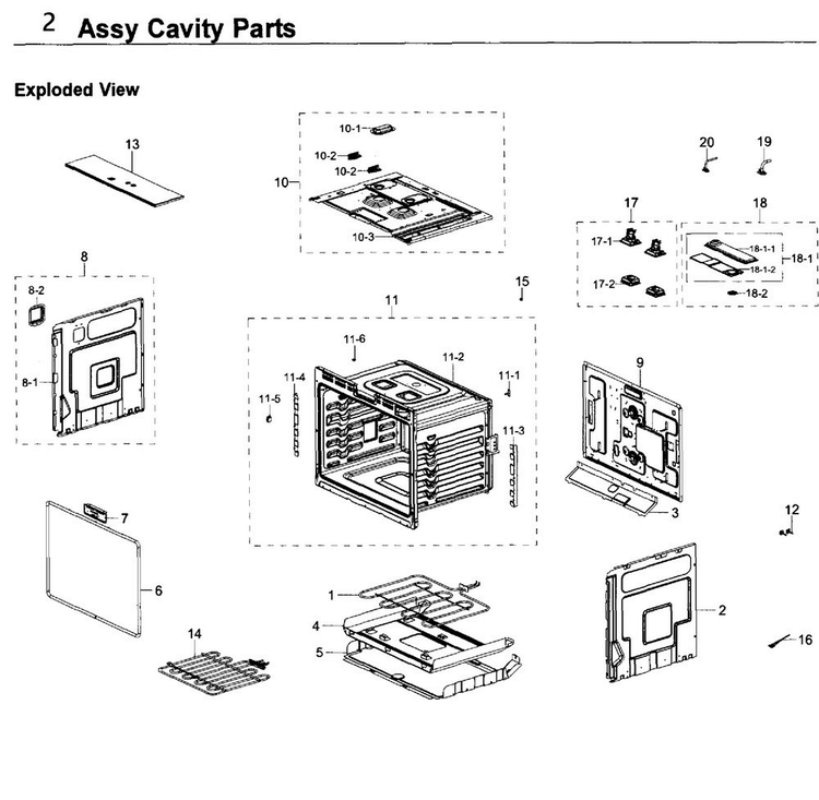 Cavity Parts Diagram and Parts List for NV51K6650SG AA-0000 Samsung Wall Oven