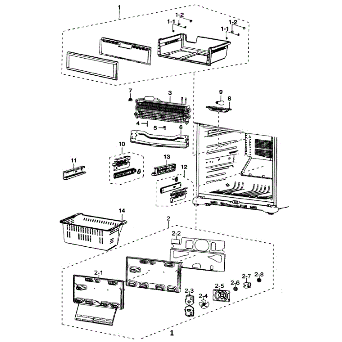Freezer Diagram and Parts List for RF197ABWP XAA-00 Samsung Refrigerator