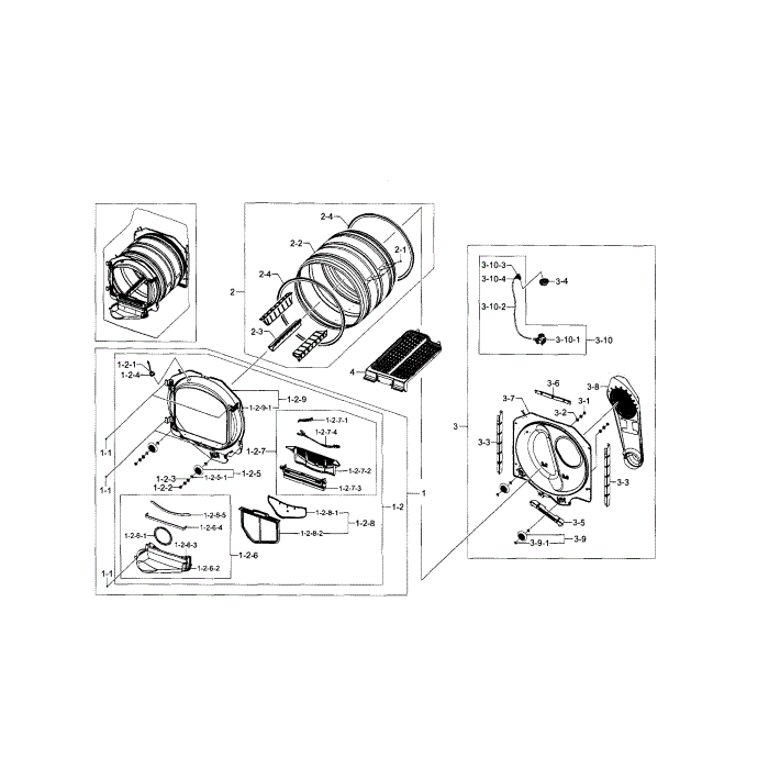 Drum Diagram and Parts List for DV5471AEP XAA-03 Samsung Dryer