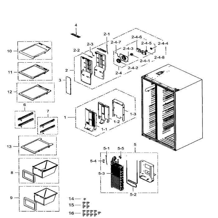 Freezer Diagram and Parts List for RS25H5111WW AA-01 Samsung Refrigerator